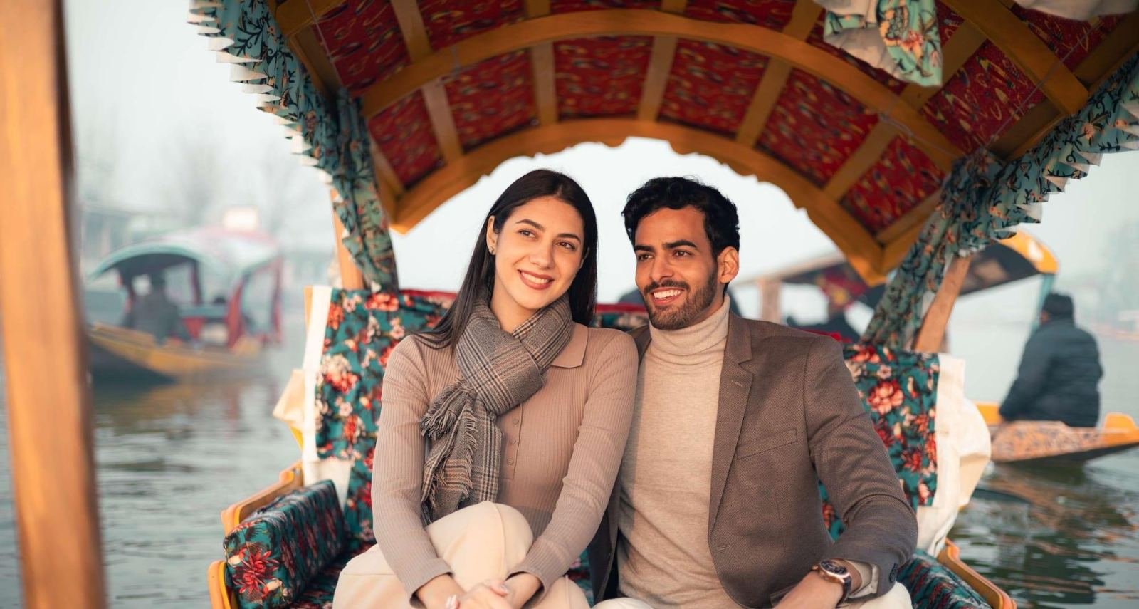Couple on a shikara ride on Dal Lake