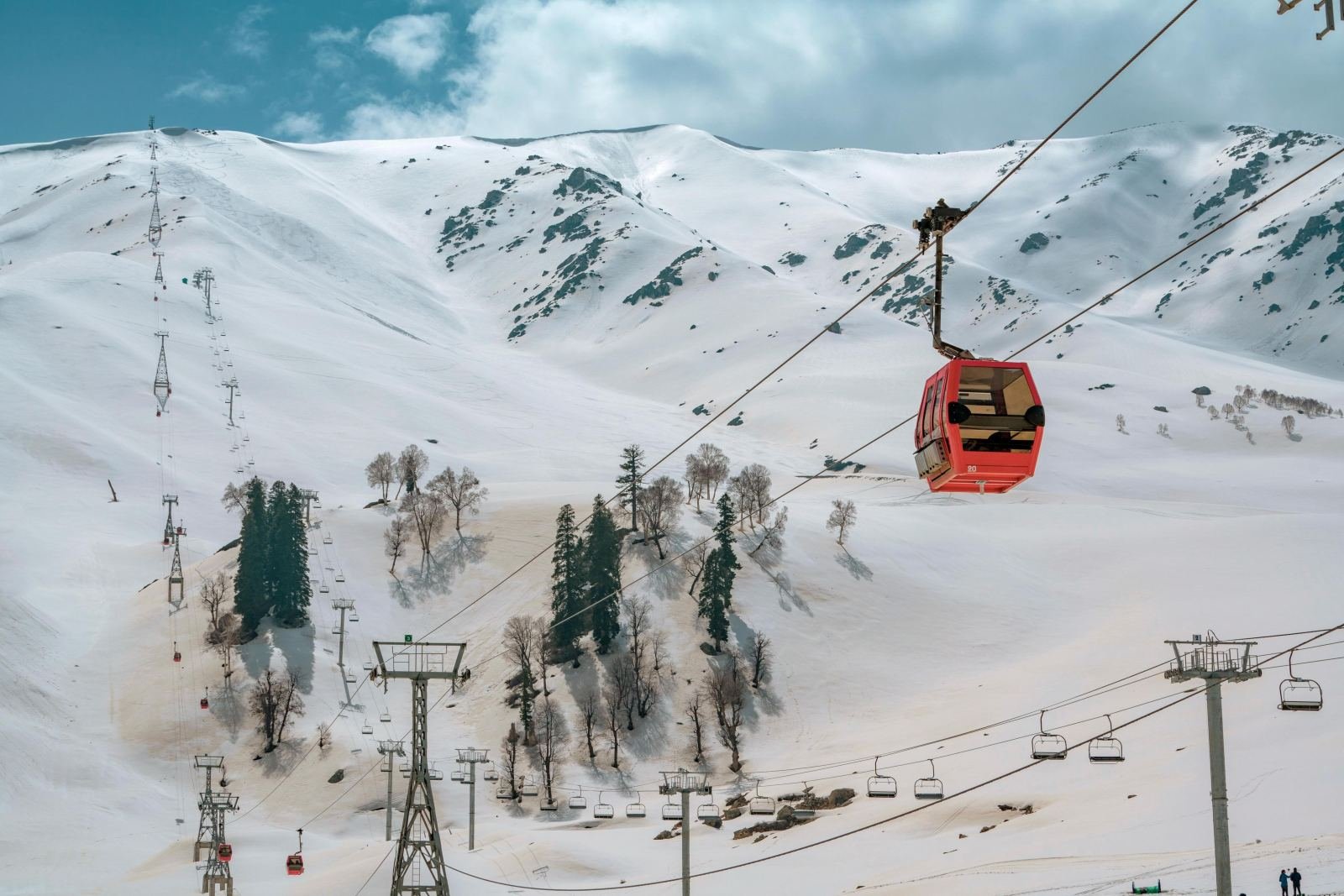 Gulmarg Gondola cable car above snow slopes