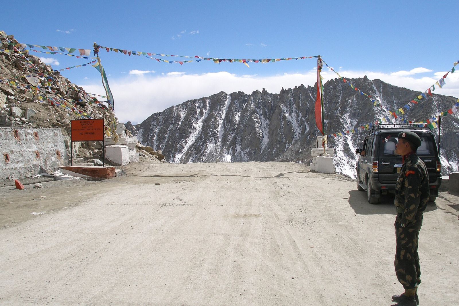 Prayer flags at the top of Khardung La