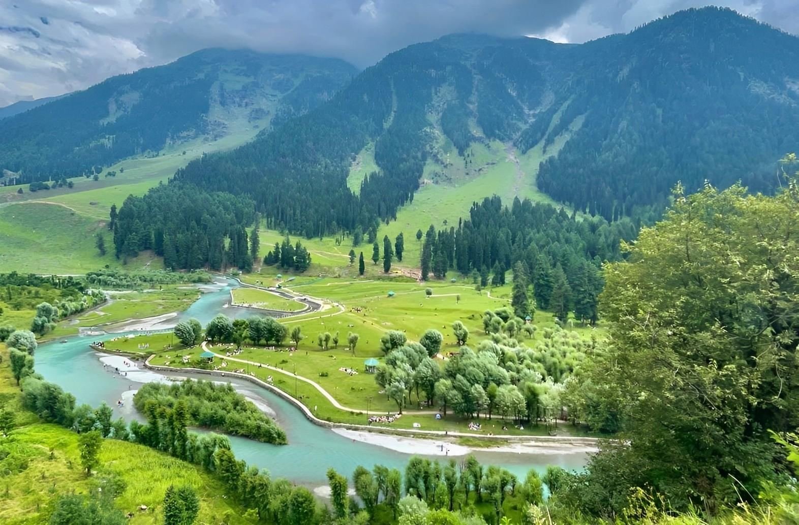 Lidder river winding through the Pahalgam valley