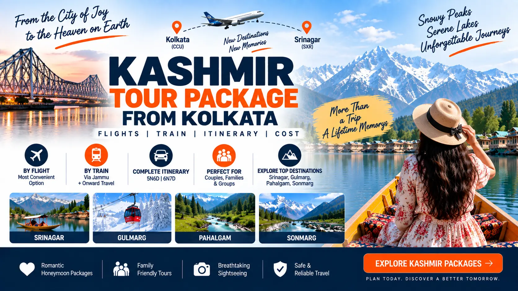 Kashmir Tour Package from Kolkata: Flights, Train, Itinerary & Cost